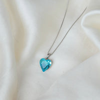 Aqua Marine Titanic Silver Heart Pendant with Link Chain